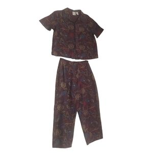 Brown Linen-blend Pants Set EUC Size M Top Size S Pants-loose fits like …